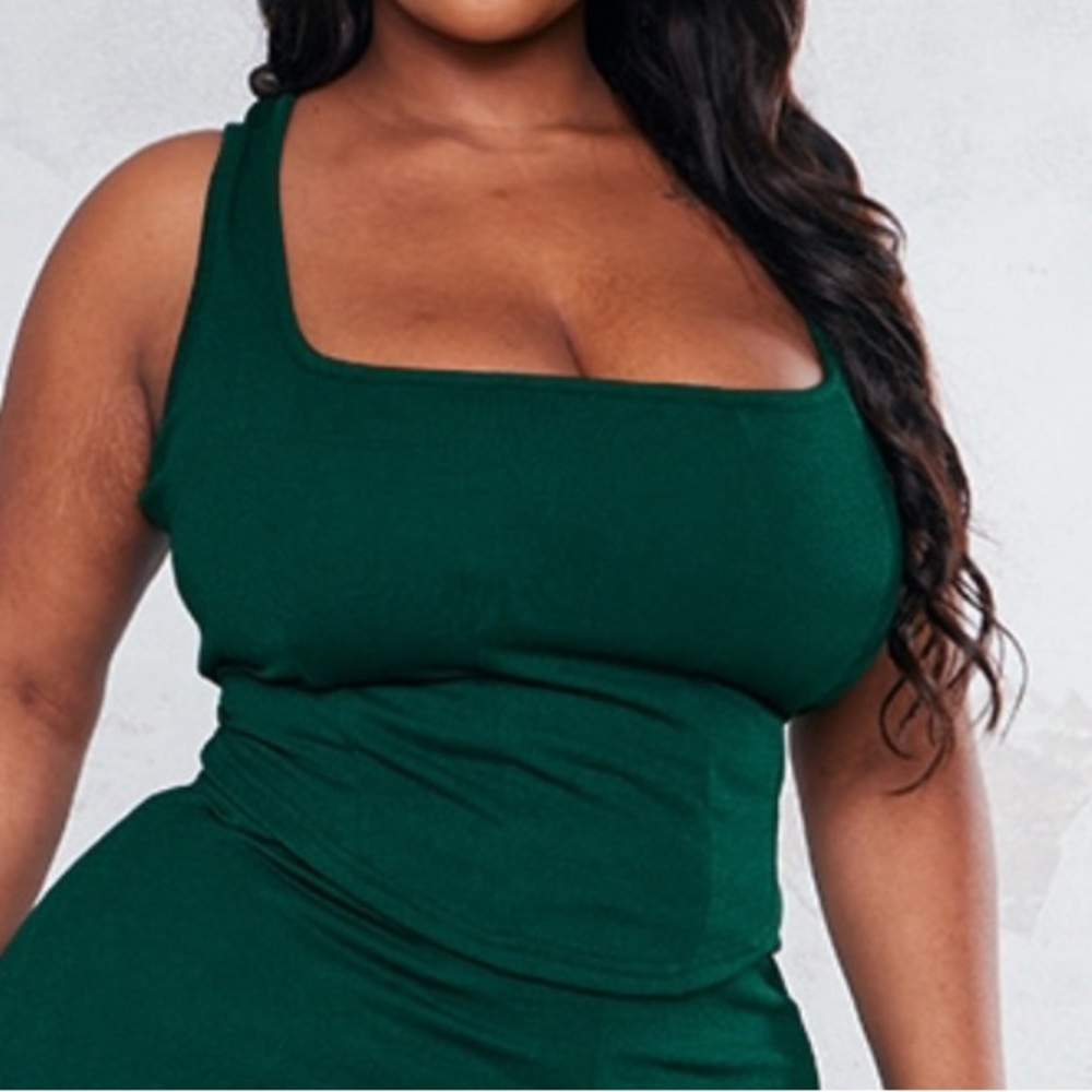 Plus size Pine Green Corset Detail Strappy Top